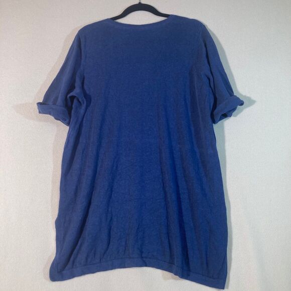 J Jill Top XL Blue Linen Blend Tunic Style V-Neck Short Sleeve Lagenlook Comfort - Picture 8 of 9